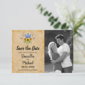 Zonnebloemen Rustic Antlers Floral Wedding Save The Date (Staand voorkant)