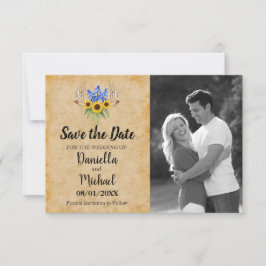 Zonnebloemen Rustic Antlers Floral Wedding Save The Date