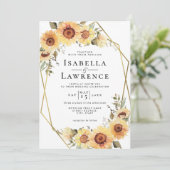 Zonnebloemen Rustic Boho Floral Gold Foil Wedding Kaart (Staand voorkant)