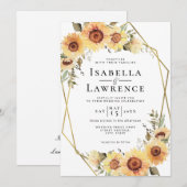 Zonnebloemen Rustic Boho Floral Gold Foil Wedding Kaart (Voorkant / Achterkant)