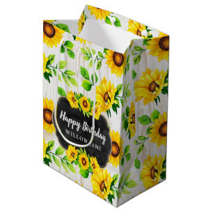 Zonnebloemen & Rustic Hout Patroon Feest Aangepast Medium Cadeauzakje