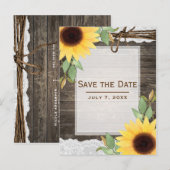 Zonnebloemen Rustic Houten Kant Landelijk Bewaar d Aankondigingskaart (Voorkant / Achterkant)