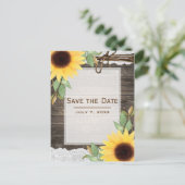 Zonnebloemen Rustic Houten Kant Landelijk Bewaar d Aankondigingskaart (Staand voorkant)