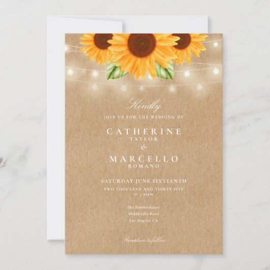 Zonnebloemen Rustic Kraft Wedding Kaart (Voorkant)