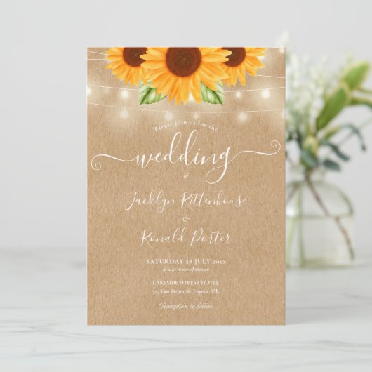 Zonnebloemen Rustic Kraft Wedding Kaart (Staand voorkant)