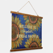 Zonnebloemen Rustic Navy Blue Summer Vrijgezellenf Hangend Wandkleed (Gebogen)