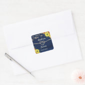 Zonnebloemen Rustic Navy Blue Wedding Favor Vierkante Sticker (Envelop)