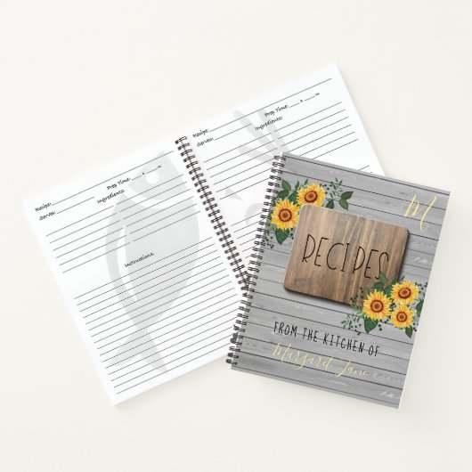 Zonnebloemen Rustic | Recept voor gezinsmonogram Notitieboek (Binnen)