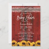 Zonnebloemen Rustic Red Barn Lace Baby shower Kaart (Voorkant)