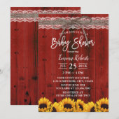 Zonnebloemen Rustic Red Barn Lace Baby shower Kaart (Voorkant / Achterkant)