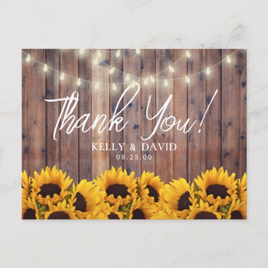 Zonnebloemen Rustic Weddenschap Hartelijk dank Briefkaart (Voorkant)