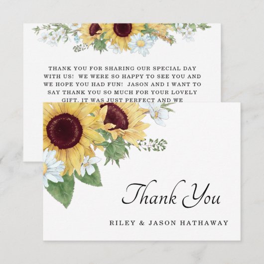 Zonnebloemen Rustic Wedding Bedankkaart (Voorkant / Achterkant)