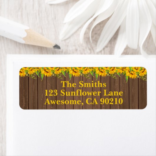 Zonnebloemen Rustic Wedding Return Address Labels (Insitu)