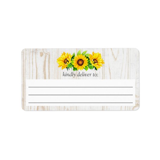 Zonnebloemen & Rustic Wood Country Large Write-on Etiket (Voorkant)