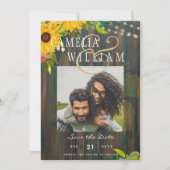 Zonnebloemen Rustic Wood PHOTO Weddenschap Save th Kaart (Voorkant)