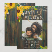 Zonnebloemen Rustic Wood PHOTO Weddenschap Save th Kaart (Voorkant / Achterkant)