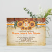 Zonnebloemen Rustic Wood Wedding Invitations Kaart (Staand voorkant)