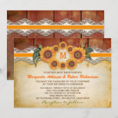 Zonnebloemen Rustic Wood Wedding Invitations Kaart (Voorkant / Achterkant)