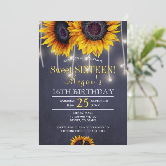 Zonnebloemen rustiek bloemenchique zoet zestien kaart (Staand voorkant)