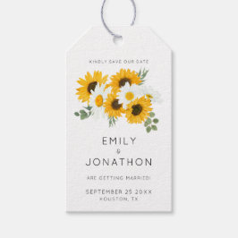 Zonnebloemen rustiek bloemgeel Save the Date Cadeaulabel