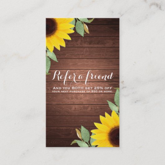 Zonnebloemen Rustiek Honey Wood Chic Verwijs een v Aanbevelingskaartje (Voorkant)