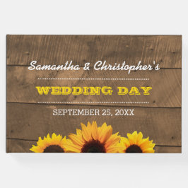 Zonnebloemen & rustiek hout bruiloft gastenboek