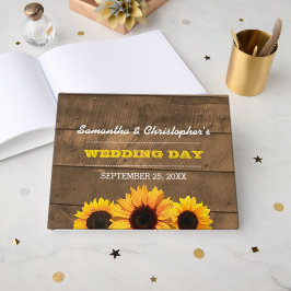 Zonnebloemen & rustiek hout bruiloft gastenboek