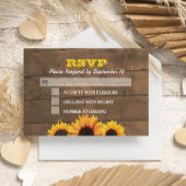 Zonnebloemen & Rustiek Hout Bruiloft RSVP Kaart