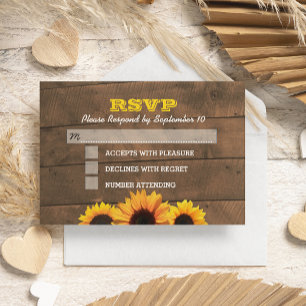 Zonnebloemen & Rustiek Hout Bruiloft RSVP Kaart