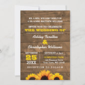Zonnebloemen & Rustiek Hout Bruiloft uitnodiging (Voorkant)