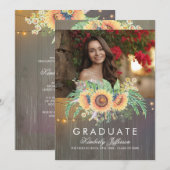 Zonnebloemen Rustiek Hout Foto Afstuderen Kaart (Voorkant / Achterkant)