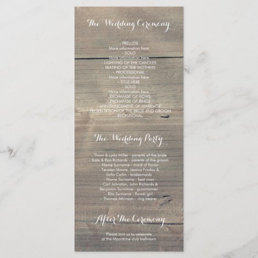 Zonnebloemen Rustiek Hout Kant Trouwprogramma's Programmakaart (Achterkant)