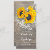 Zonnebloemen Rustiek Hout Kant Trouwprogramma's Programmakaart (Voorkant / Achterkant)