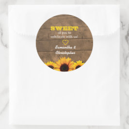 Zonnebloemen & Rustiek Hout Sweet Treat Bag Sticke Ronde Sticker