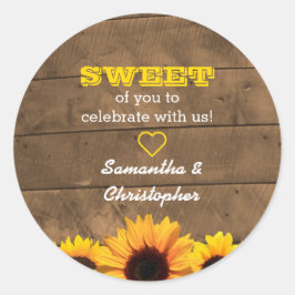 Zonnebloemen & Rustiek Hout Sweet Treat Bag Sticke Ronde Sticker