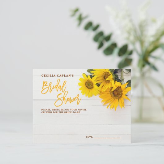 Zonnebloemen Rustiek Hout Vrijgezellenfeest Advise Uitnodiging Briefkaart (Staand voorkant)