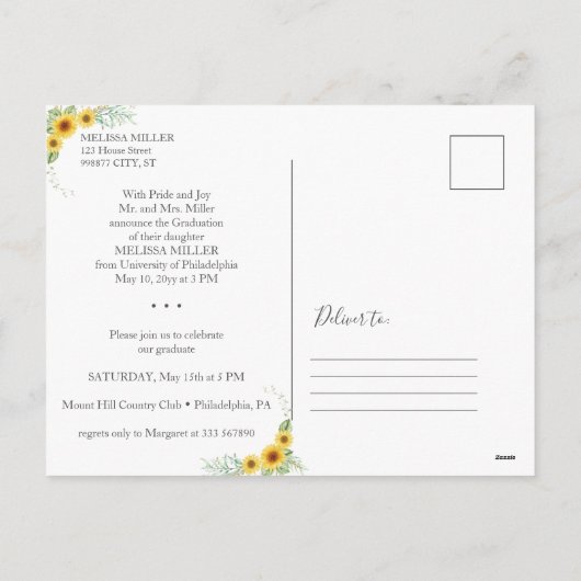 Zonnebloemen rustiek houten Afstuderen Feestdagenkaart (Achterkant)