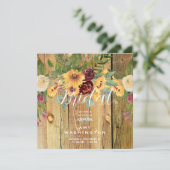 Zonnebloemen Rustiek Houten Vierkant Vrijgezellenf Kaart (Staand voorkant)