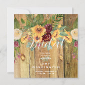 Zonnebloemen Rustiek Houten Vierkant Vrijgezellenf Kaart (Voorkant)