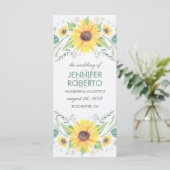Zonnebloemen rustiek land bruiloft programma programmakaart (Staand voorkant)