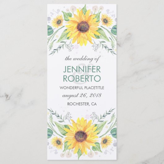 Zonnebloemen rustiek land bruiloft programma programmakaart (Voorkant)