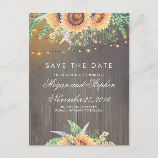 Zonnebloemen Rustiek Save the Date Aankondigingskaart (Voorkant)