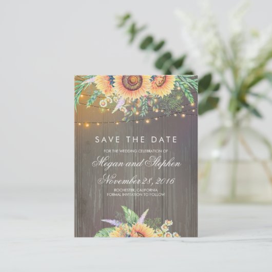 Zonnebloemen Rustiek Save the Date Aankondigingskaart (Staand voorkant)