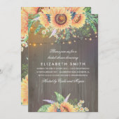 Zonnebloemen Rustiek String Lights Wood Vrijgezell Kaart (Voorkant / Achterkant)