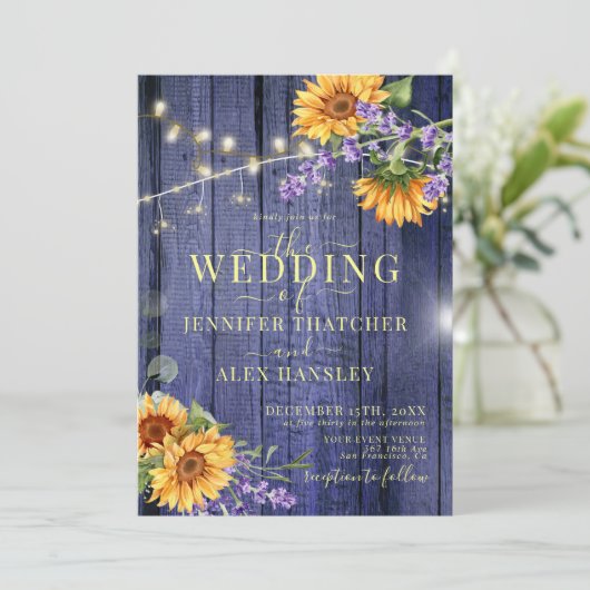 Zonnebloemen Rustieke Bloemen Huwelijksuitnodiging Kaart (Staand voorkant)