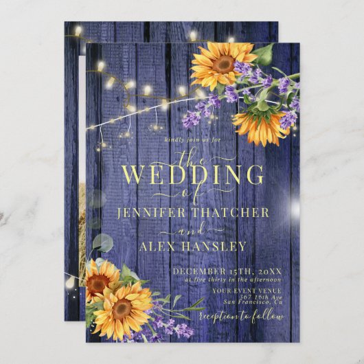 Zonnebloemen Rustieke Bloemen Huwelijksuitnodiging Kaart (Voorkant / Achterkant)