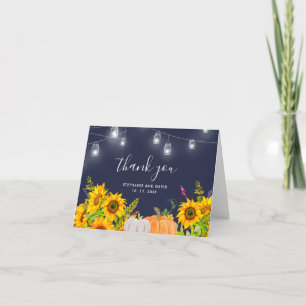 Zonnebloemen rustieke bruiloft gevouwen dank u kaa bedankkaart