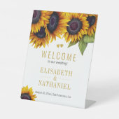 Zonnebloemen rustieke bruiloft gouden script welko reclamebord met voetstuk (Voorkant)