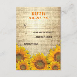 Zonnebloemen rustieke bruiloft RSVP Kaarten Kaartje