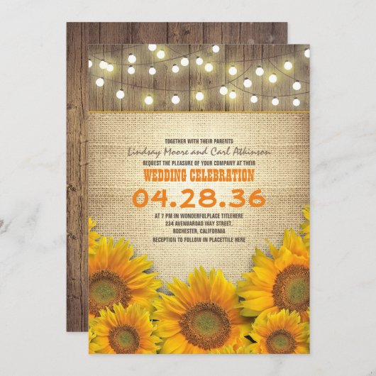 Zonnebloemen rustieke bruiloft uitnodigingen (Voorkant / Achterkant)